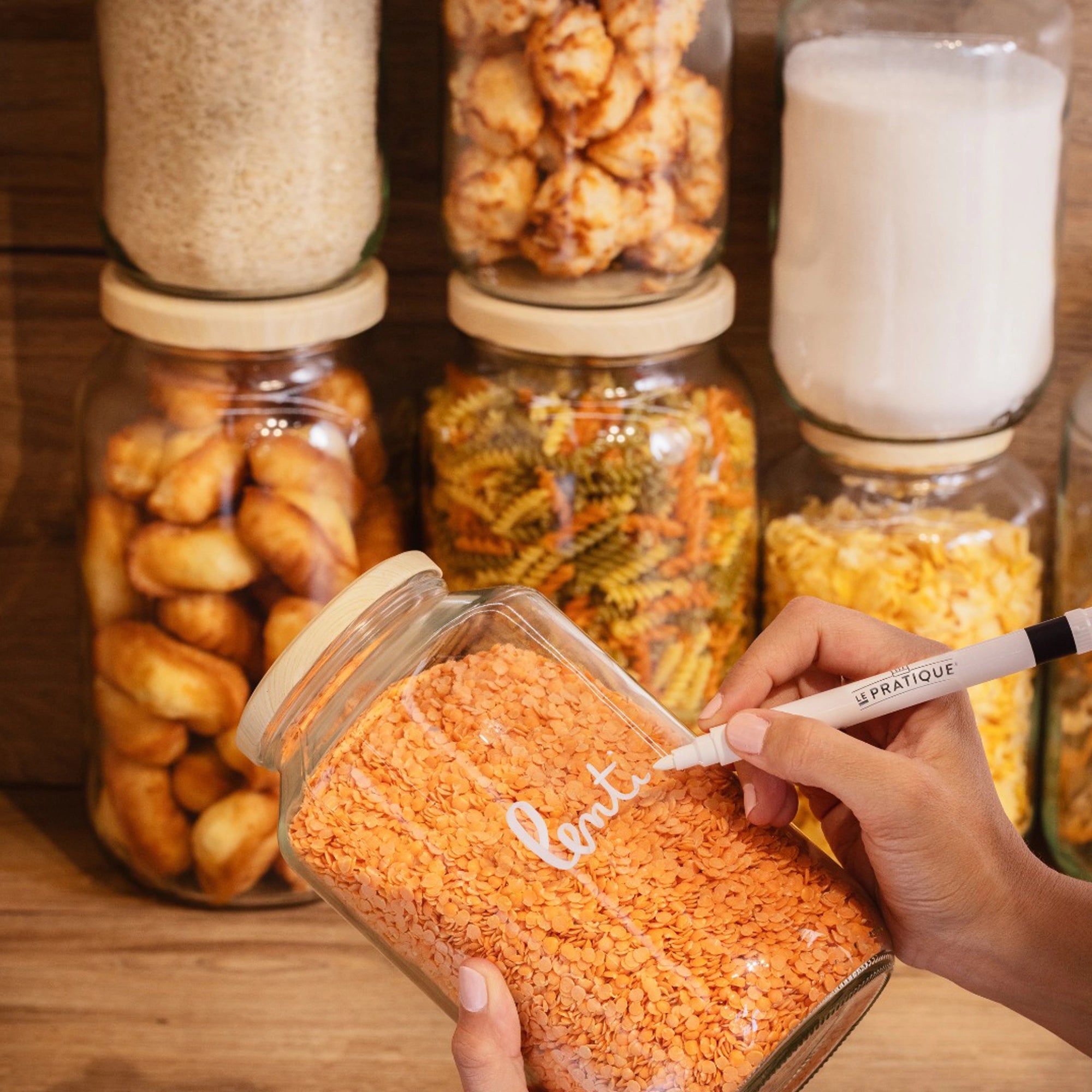 Glazen Voorraadpot met houtlook deksel 1,6 Liter 1600ml