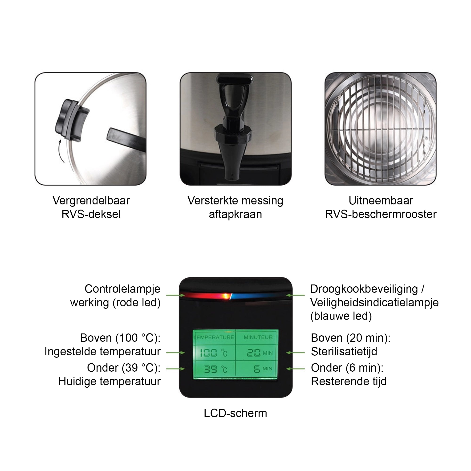 Le Pratique - Steriliseerketel RVS LCD 2200W - 14 Potten van 1 Liter - detail miniatuur