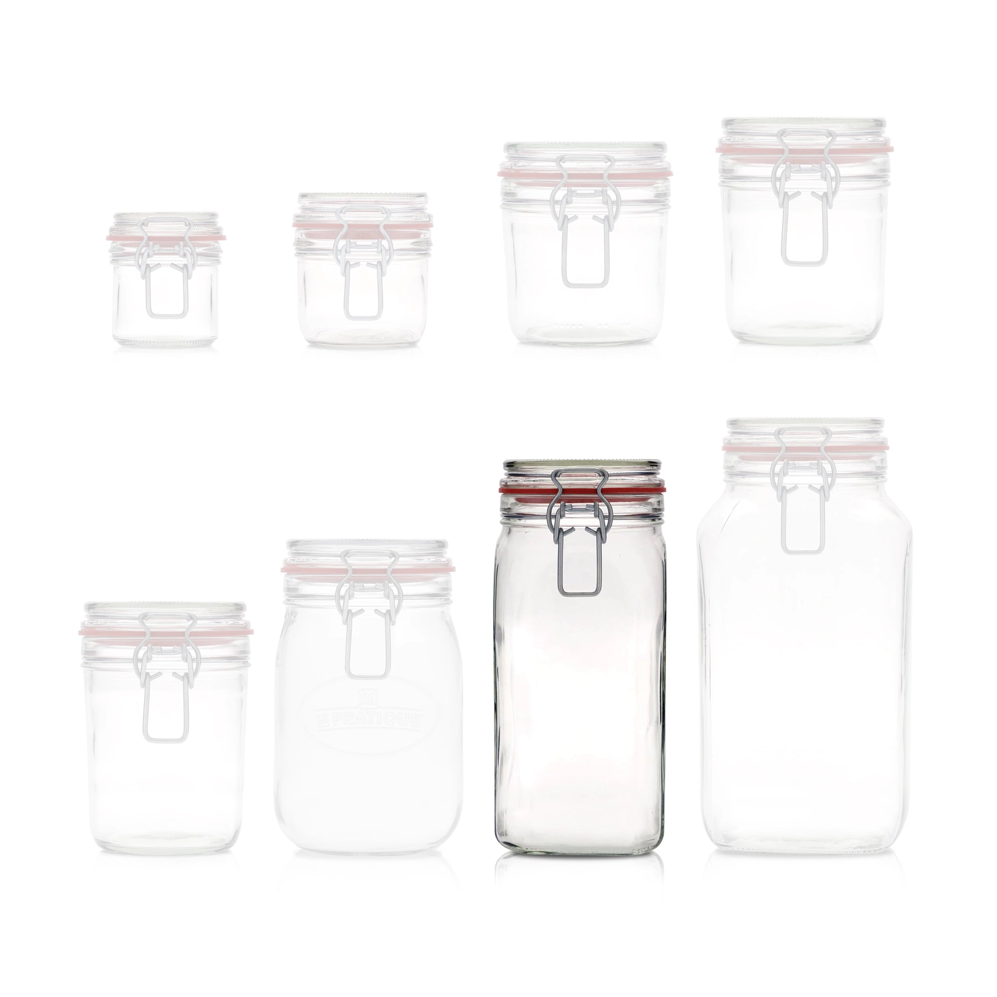 Le Pratique - Weckpot - 1,4 Liter - Vierkante Beugelpot 1400ml - maatindicatie